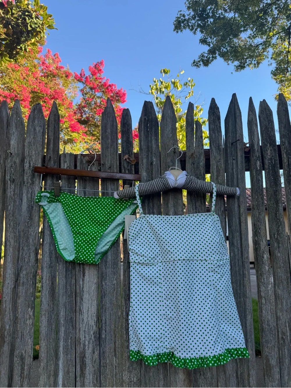 Y2K Green & White Polka Dot Tankini Set 🌼💚